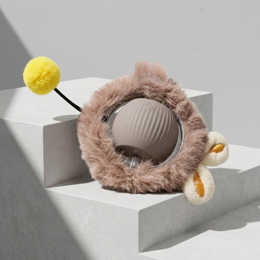 BD Warp™ Motion-Activated Rolling Teaser Ball - Smart Interactive Automatic Pet Toy with Plush Teaser Sleeve on Minimalist Studio Plinth