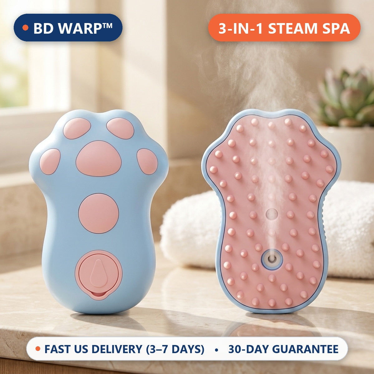 BD Warp™ Ultrasonic Nano-Mist Pet Spa Groomer - Real Product Front Silicone Teeth & Atomizer Nozzle