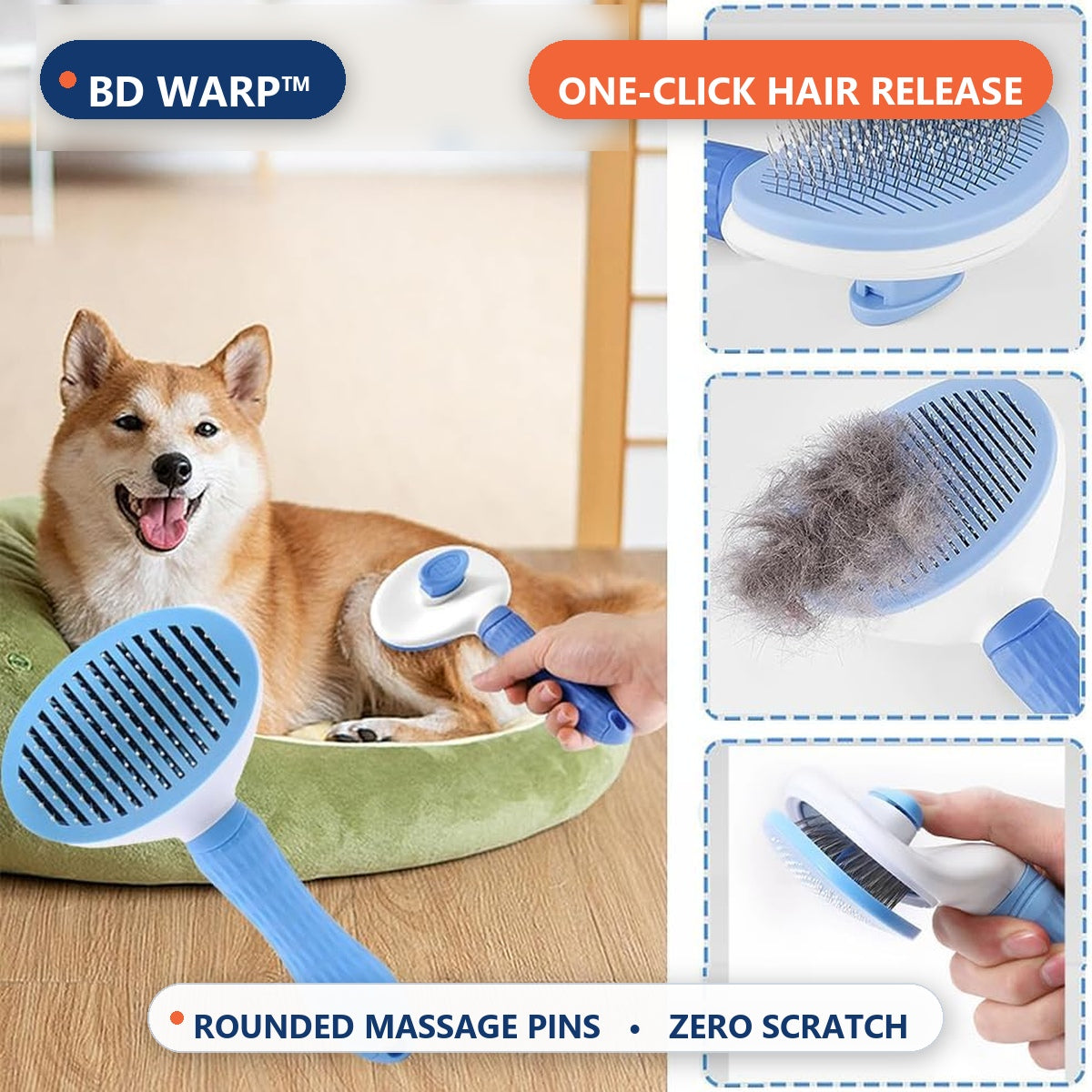 BD Warp™ 7-in-1 Pet Grooming Kit - One-Click Hair Release Slicker Brush