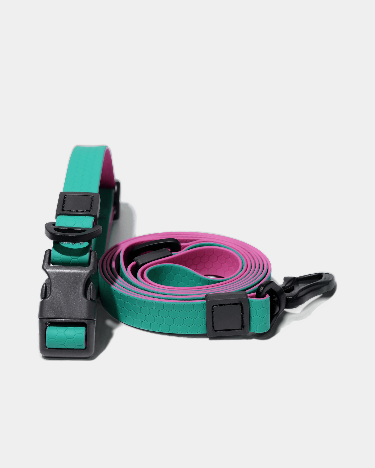 Honeycomb Collar & Leash Set - Seafoam Green & Coral Pink