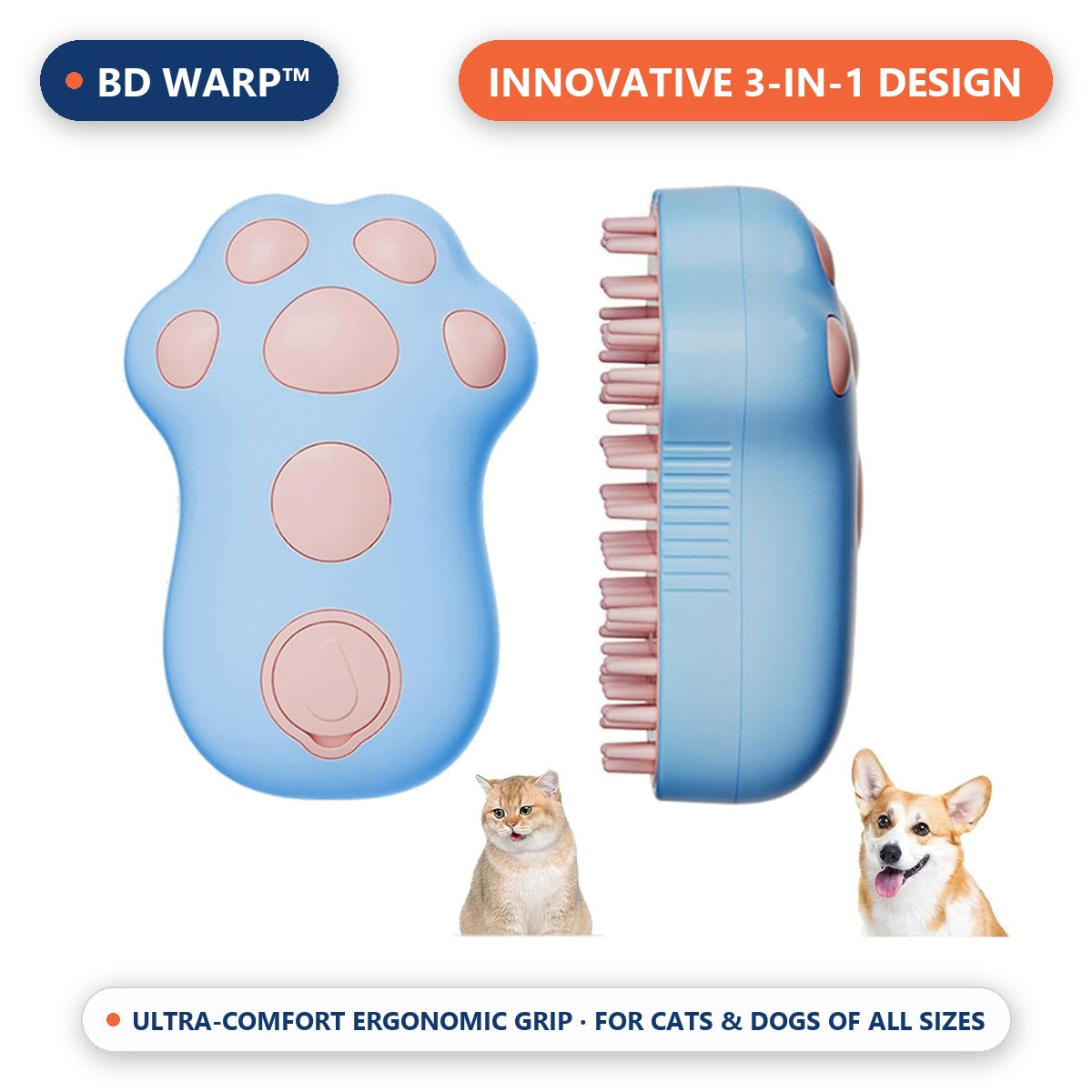 BD Warp™ Ultrasonic Nano-Mist Spa Groomer - Dual-Sided Ergonomic Design for Dogs & Cats