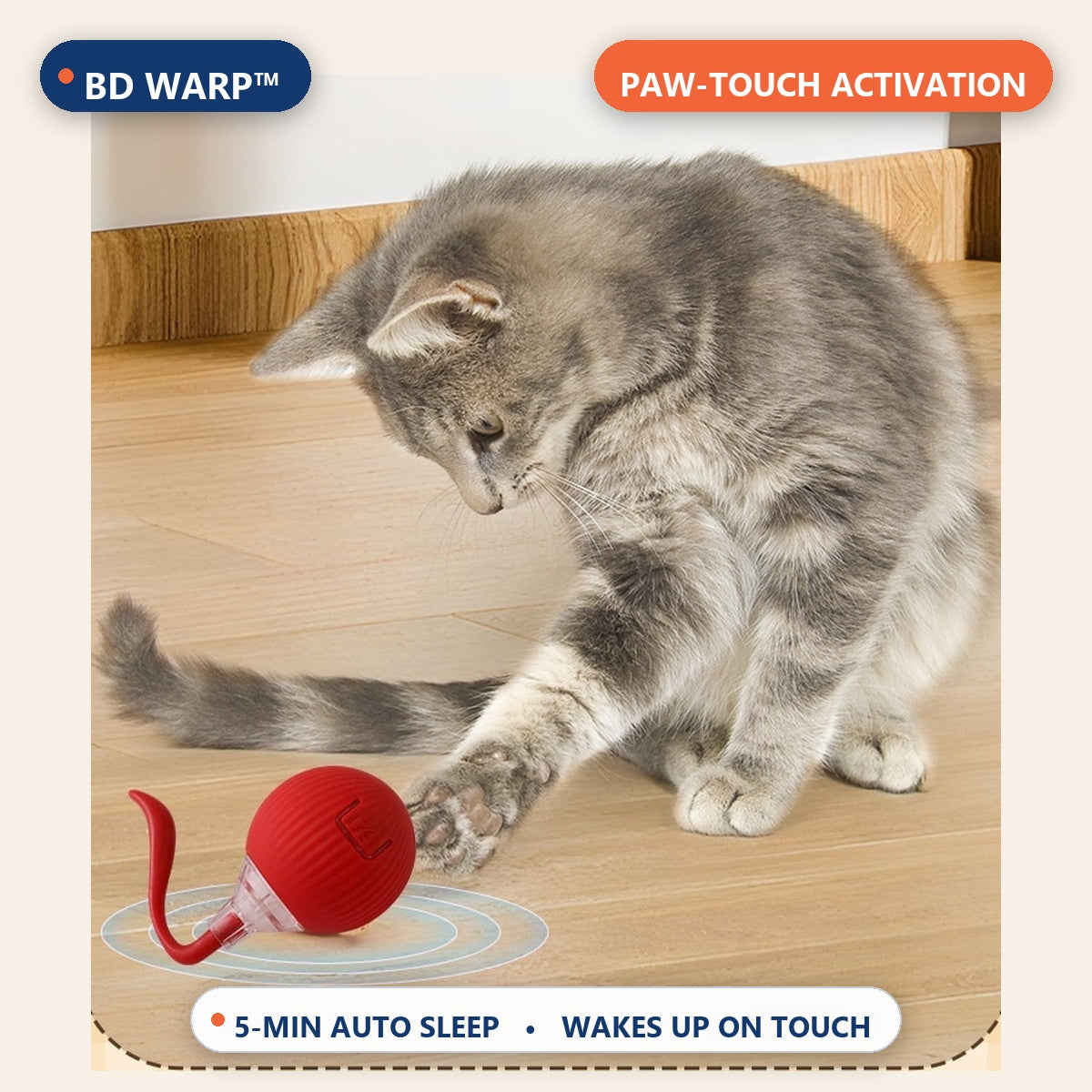 BD Warp™ Smart Cat Ball - Paw-Touch Activation and 5-Minute Energy-Saving Standby