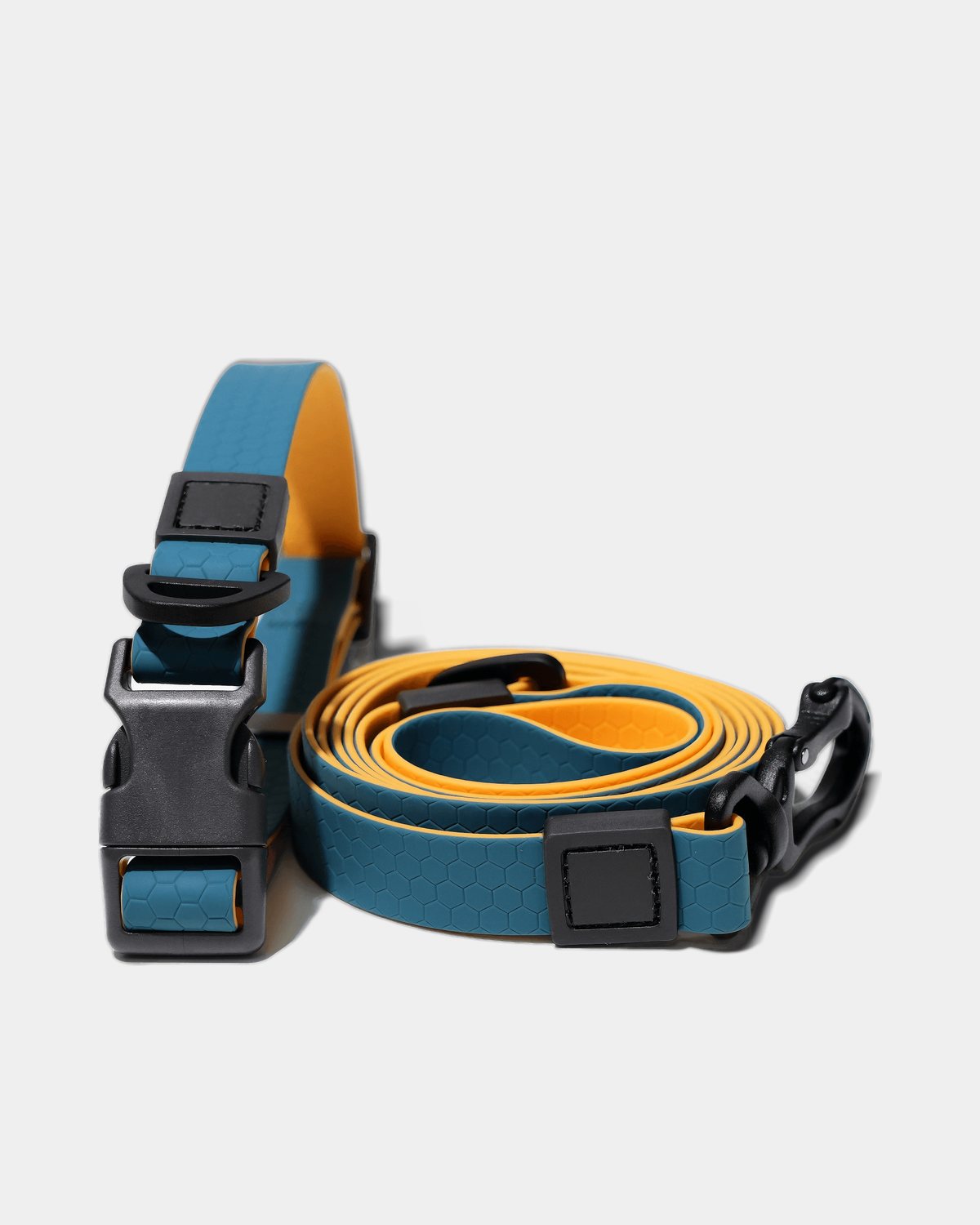 Honeycomb Collar & Leash Set - Ocean Teal Blue & Marigold Orange