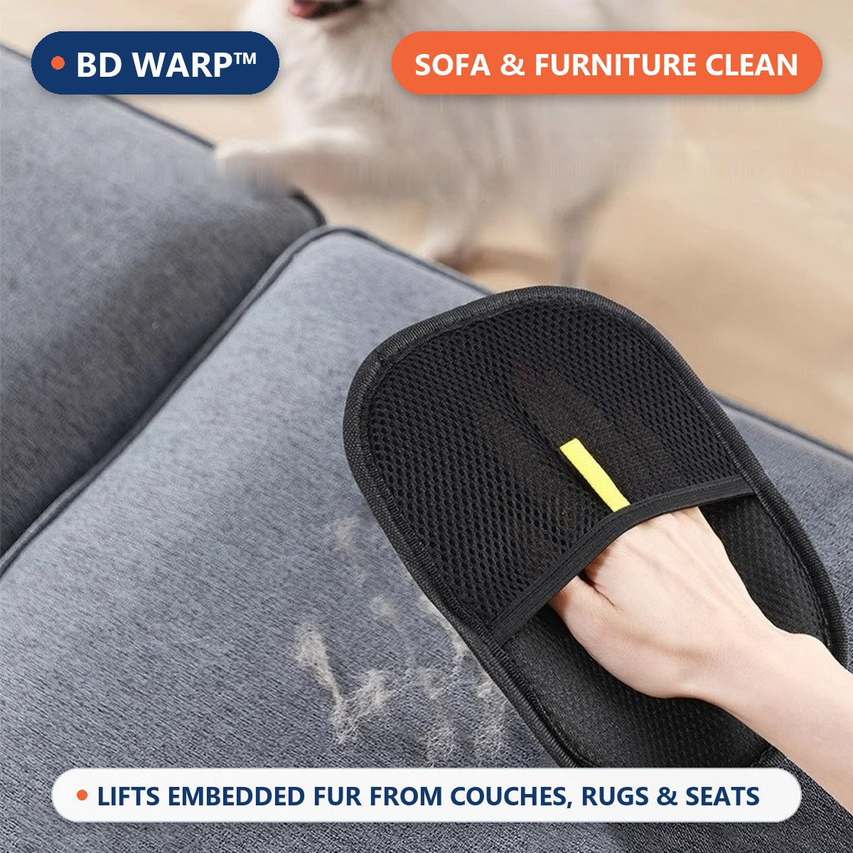 BD Warp™ Dual-Sided Electrostatic Pet Fur Remover Mitt - Real Furniture & Couch Cleaning In Action