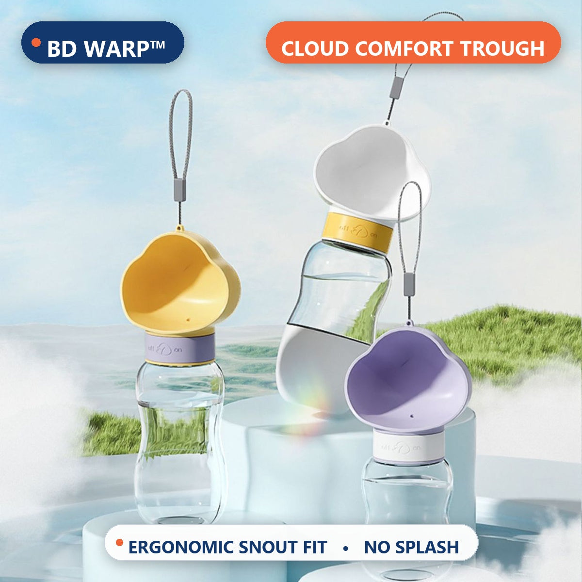 BD Warp™ 2-in-1 Pet Water Bottle - Ergonomic Cloud Trough for Comfortable Drinking