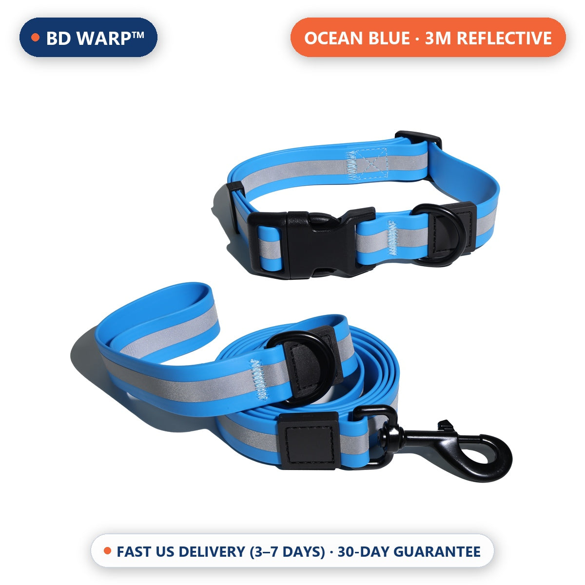 BD Warp™ Ocean Blue Waterproof Reflective Collar and Leash Set