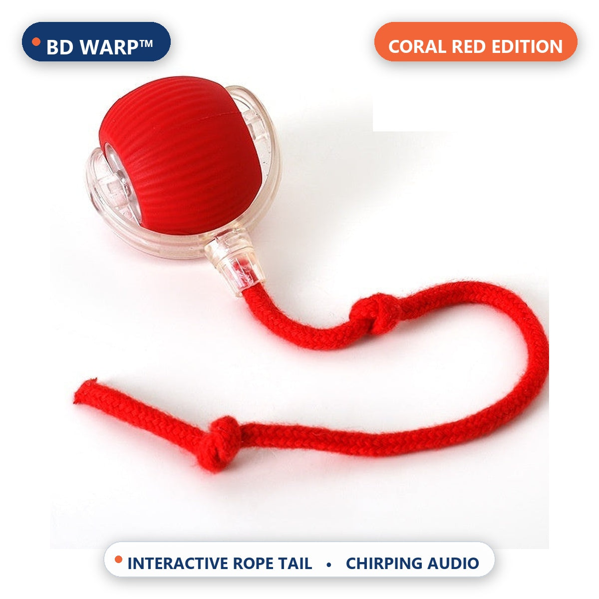 BD Warp™ Smart Cat Ball - Coral Red Edition with Interactive Tail