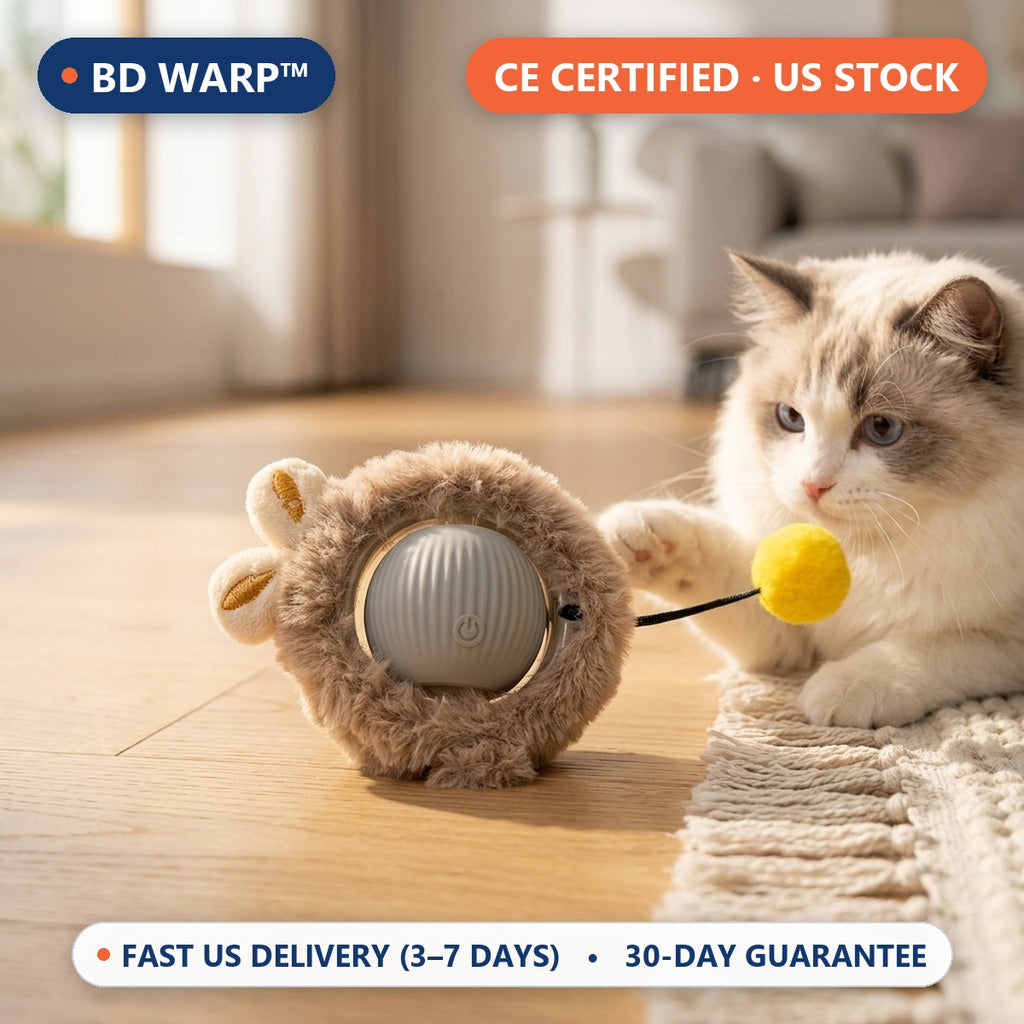 BD Warp™ Smart Interactive Furry Bunny-Ear Teasing Pet Ball - Scandinavian Sunlit Living Room Lifestyle