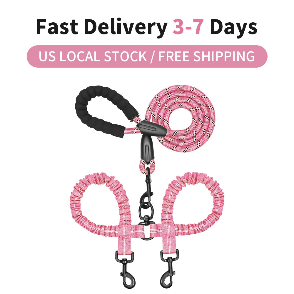 Personalized Design Outdoor Double Pet Traction Rope Two Dog Rope Leash With Light Retractable Belt Portable Rotation Pet Rope
