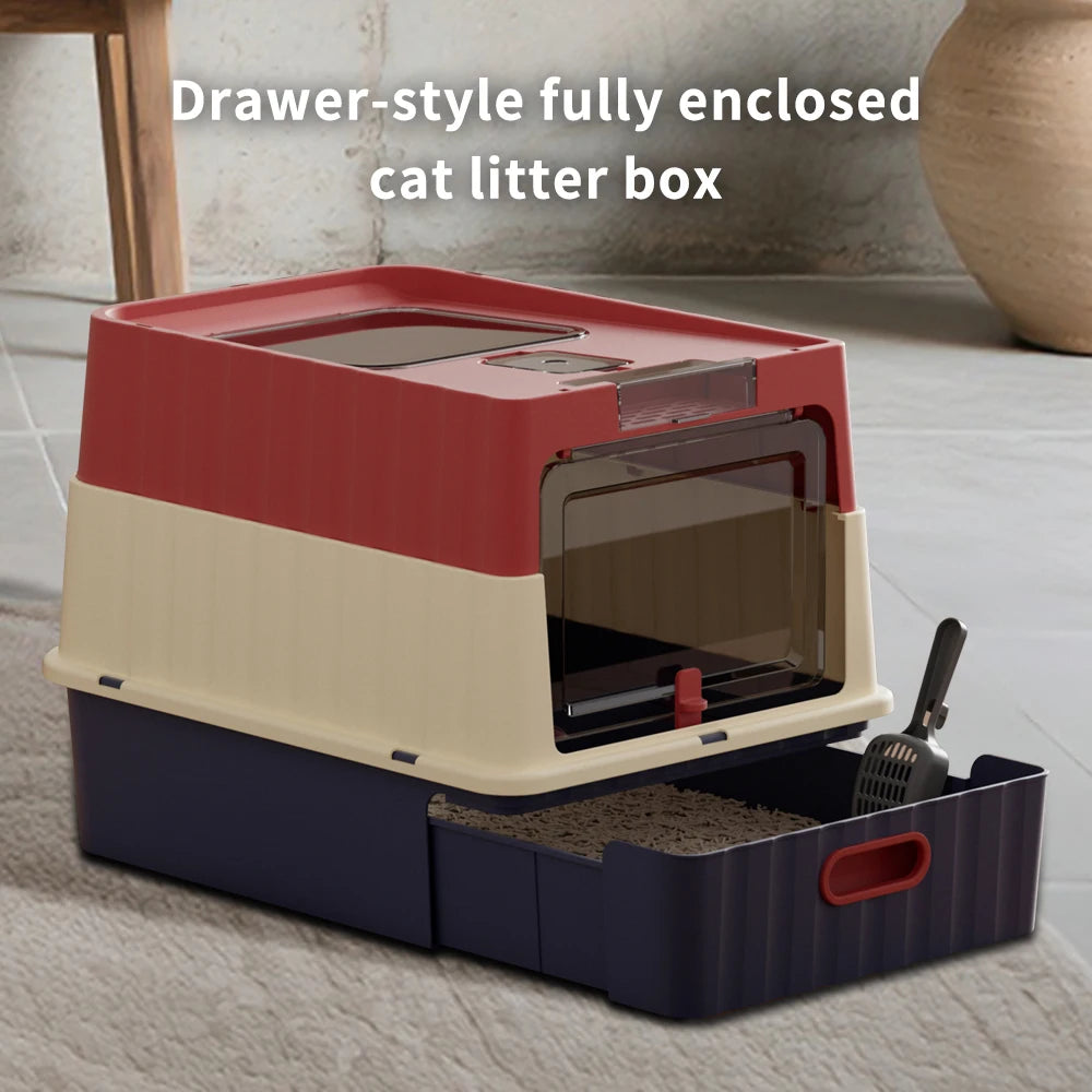 Drawer Style Fully Enclosed Cat Litter Box Easy Clean Pull Out Tray Cat Toilet US Local Warehouse Dropshipping