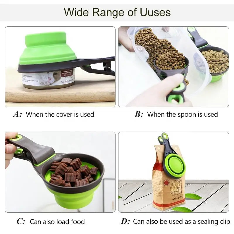 Collapsible Pet Food Scoop with Bag Clip Multi-Function Dog Feeder Bowl Folding Portable Travel Pet Bowl
