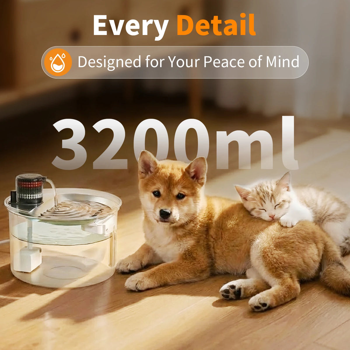 Smart Pet Fountain Pir-sensing Automatic Adjustable Cat Water Drinking Stainless Steel 3.2L Cat Drinking Fountain for Cats Dogs