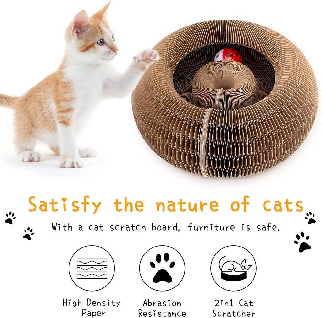 Magic Organ Cat Scratching Toy with Interactive Bell Ball Foldable Corrugated Scratcher Pad for Indoor Cats Scratcher Cat Toy