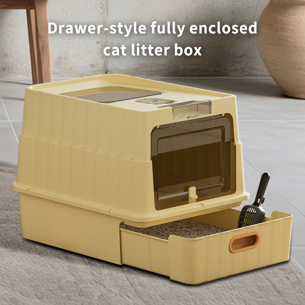 Drawer Style Fully Enclosed Cat Litter Box Easy Clean Pull Out Tray Cat Toilet US Local Warehouse Dropshipping