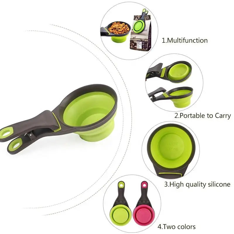 Collapsible Pet Food Scoop with Bag Clip Multi-Function Dog Feeder Bowl Folding Portable Travel Pet Bowl