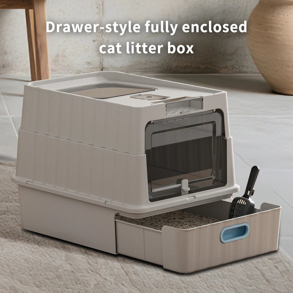 Drawer Style Fully Enclosed Cat Litter Box Easy Clean Pull Out Tray Cat Toilet US Local Warehouse Dropshipping