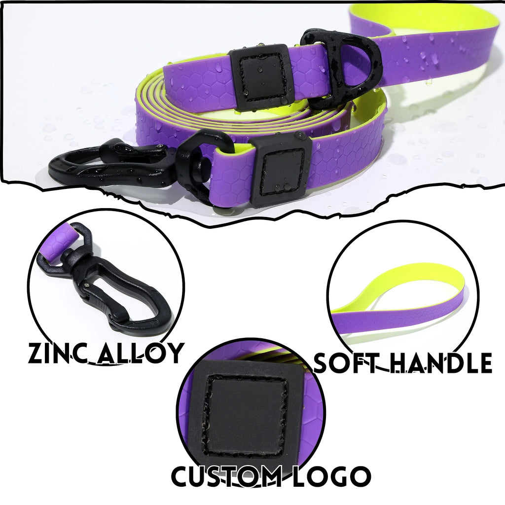 Waterproof PVC Dog Collar and Leash Set,Colorful Honeycomb Pattern Adjustable Collar with Matching Lead for All Breeds