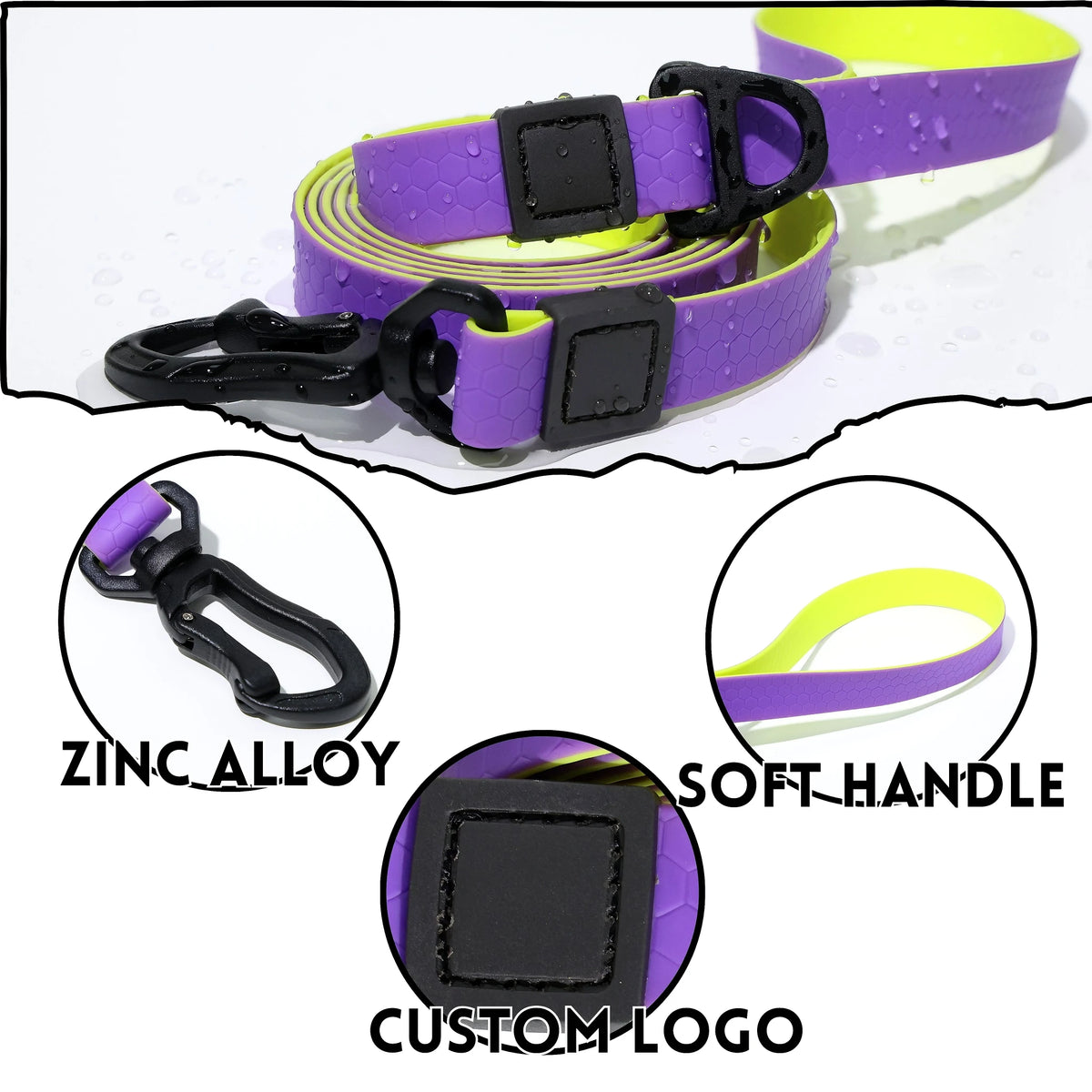 Waterproof PVC Dog Collar and Leash Set,Colorful Honeycomb Pattern Adjustable Collar with Matching Lead for All Breeds