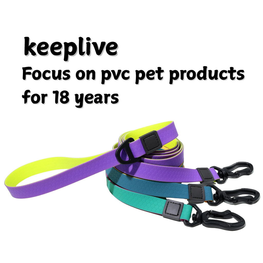 Waterproof PVC Dog Collar and Leash Set,Colorful Honeycomb Pattern Adjustable Collar with Matching Lead for All Breeds