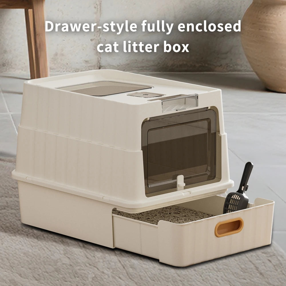Drawer Style Fully Enclosed Cat Litter Box Easy Clean Pull Out Tray Cat Toilet US Local Warehouse Dropshipping