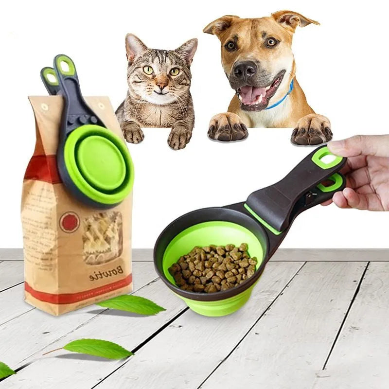 Collapsible Pet Food Scoop with Bag Clip Multi-Function Dog Feeder Bowl Folding Portable Travel Pet Bowl