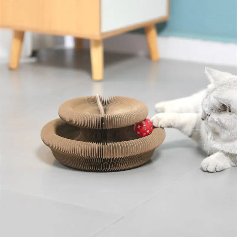 Magic Organ Cat Scratching Toy with Interactive Bell Ball Foldable Corrugated Scratcher Pad for Indoor Cats Scratcher Cat Toy