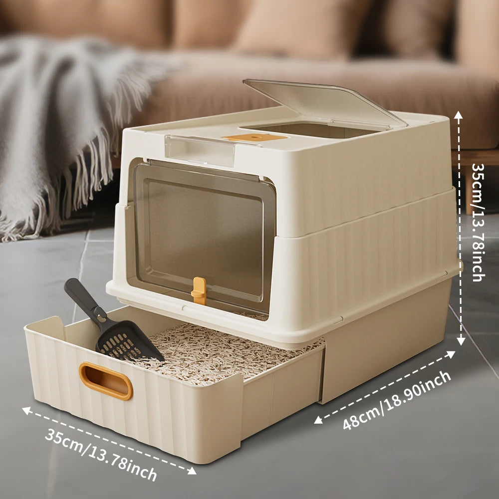 Drawer Style Fully Enclosed Cat Litter Box Easy Clean Pull Out Tray Cat Toilet US Local Warehouse Dropshipping