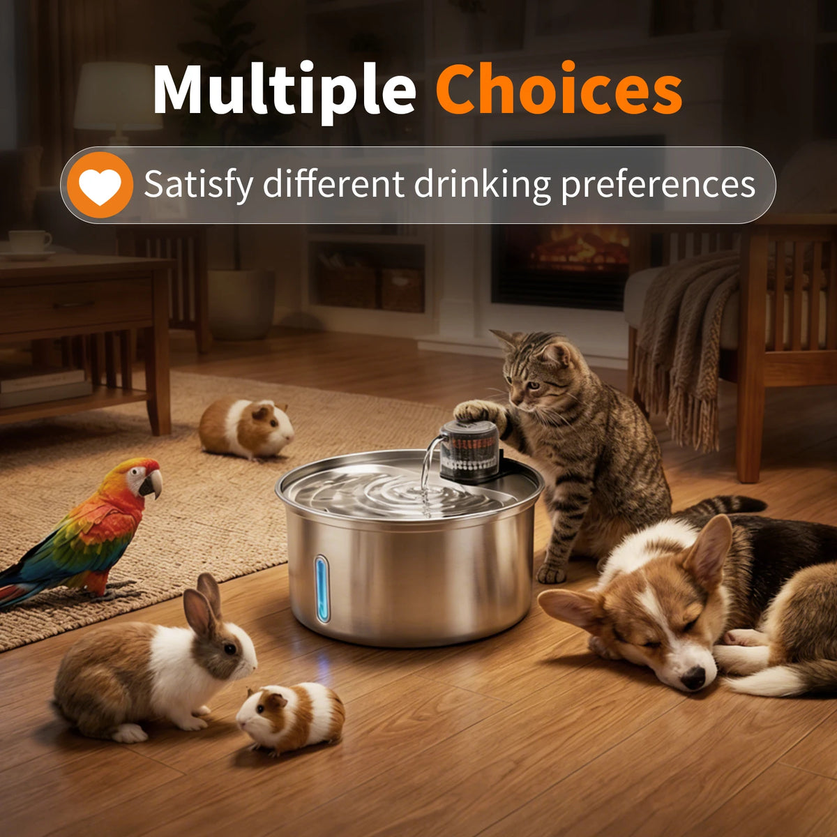 Smart Pet Fountain Pir-sensing Automatic Adjustable Cat Water Drinking Stainless Steel 3.2L Cat Drinking Fountain for Cats Dogs