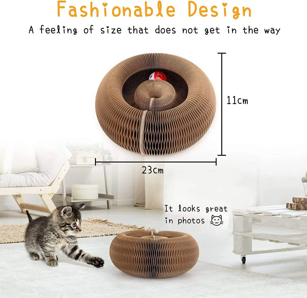 Magic Organ Cat Scratching Toy with Interactive Bell Ball Foldable Corrugated Scratcher Pad for Indoor Cats Scratcher Cat Toy
