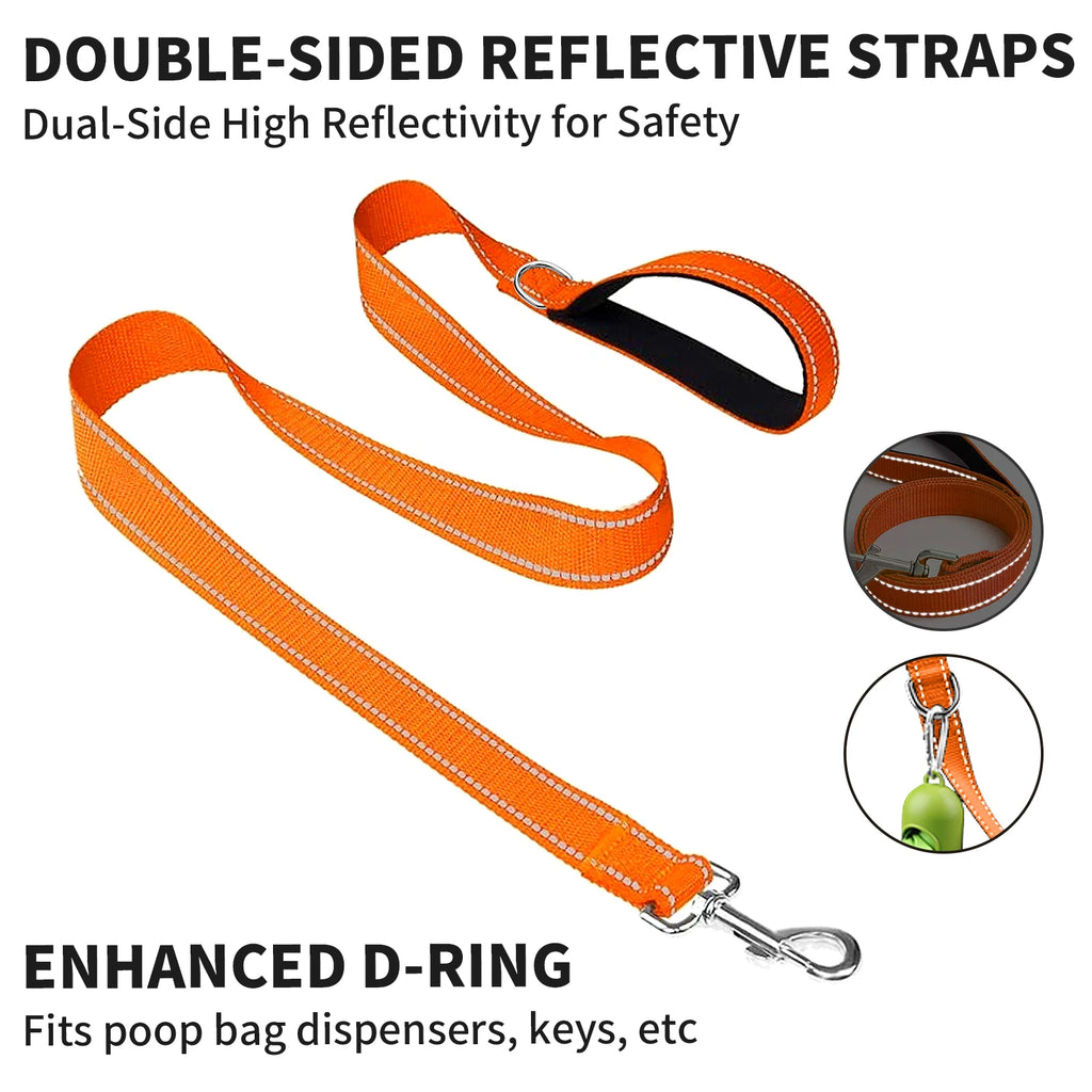 Factory Price Free Shipping Double-Sided Reflective Dog Leash with Padded Handle & Enhanced D-Ring for Poop Bags & Keys