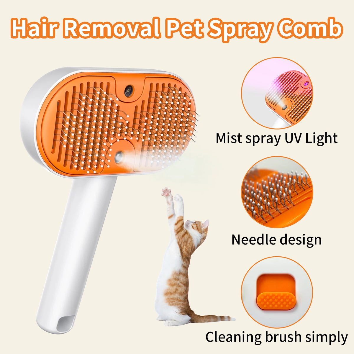 Free Shipping One-Touch Spray Pet Grooming Brush for Cats & Dogs Anti-Floating Hair Deshedding Comb with Steam Function