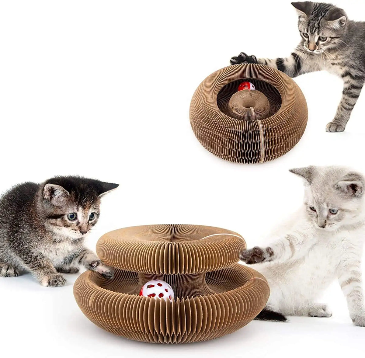 Magic Organ Cat Scratching Toy with Interactive Bell Ball Foldable Corrugated Scratcher Pad for Indoor Cats Scratcher Cat Toy