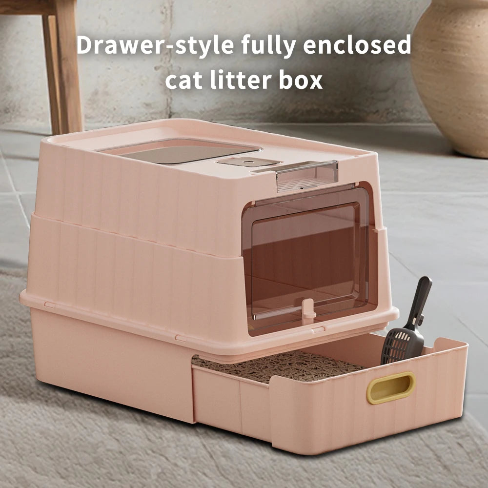 Drawer Style Fully Enclosed Cat Litter Box Easy Clean Pull Out Tray Cat Toilet US Local Warehouse Dropshipping