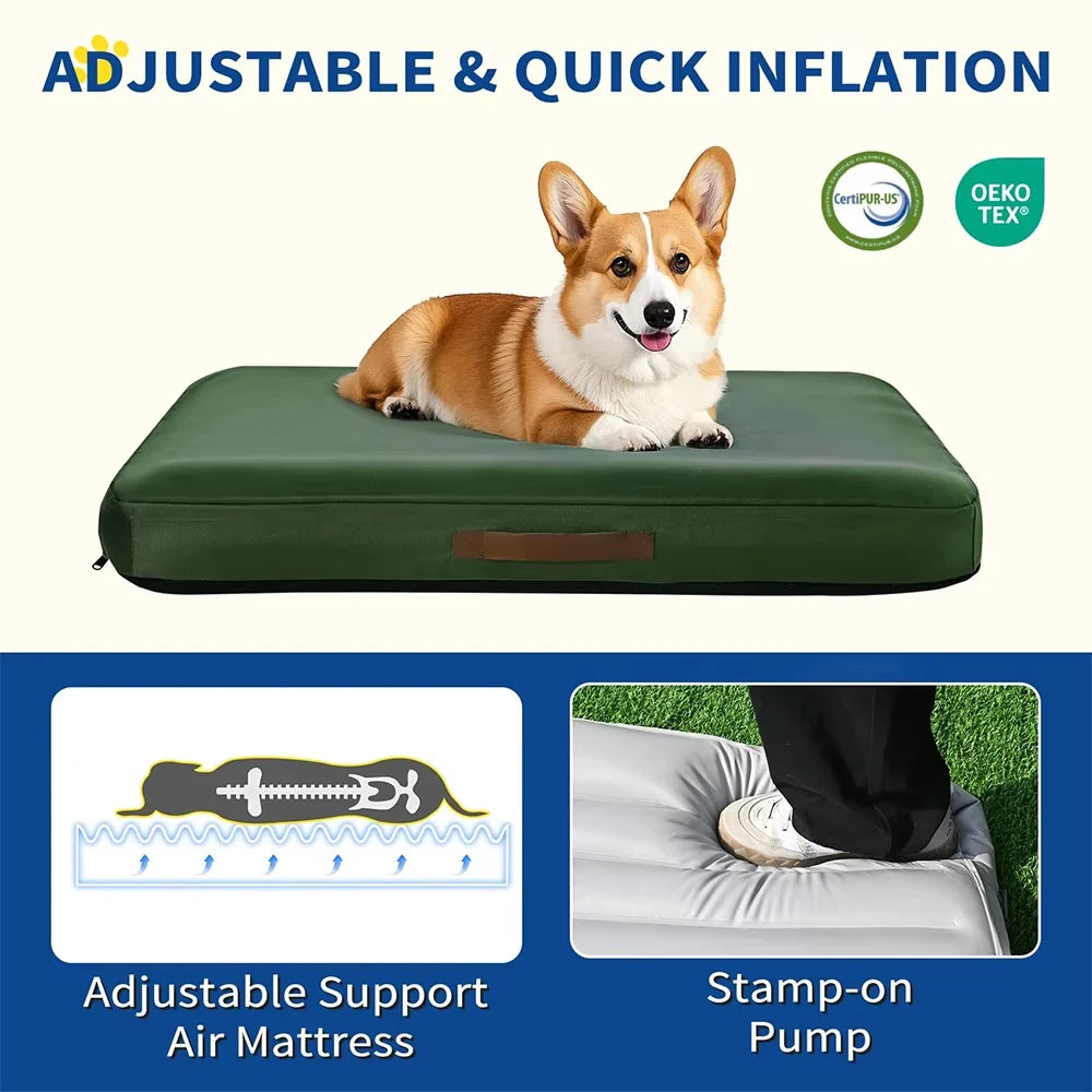 Outdoor Inflatable Dog & Cat Bed for Small Pets Waterproof Solid Summer Anti-Slip Bottom Green 36x27 Inch Removable Cover