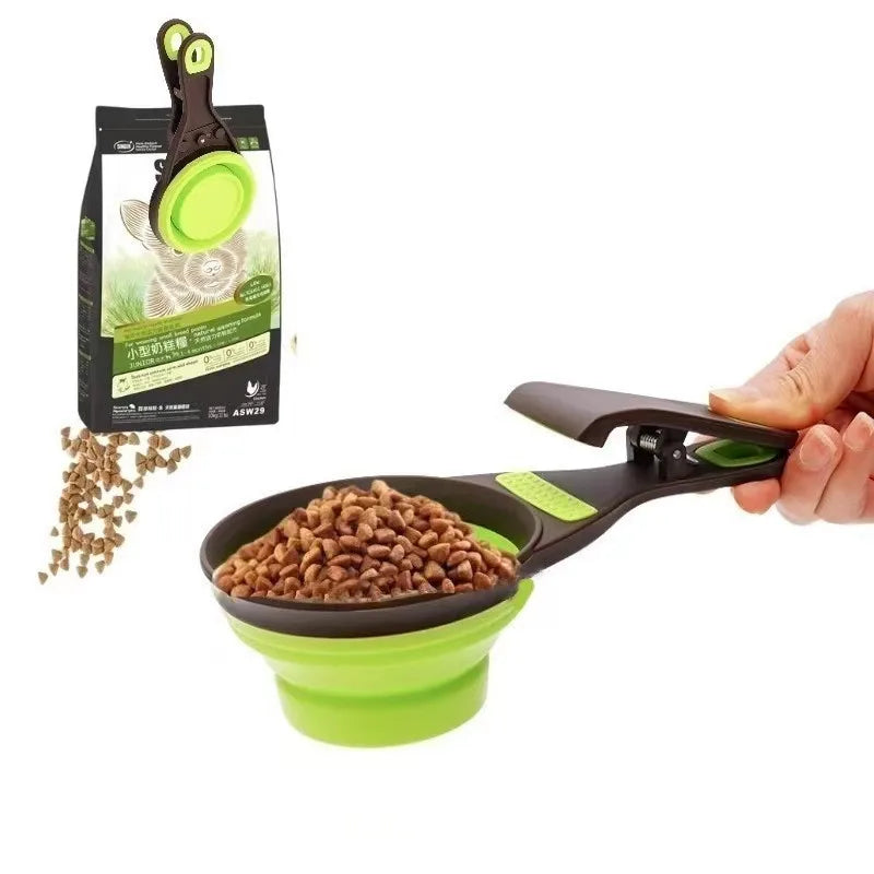 Collapsible Pet Food Scoop with Bag Clip Multi-Function Dog Feeder Bowl Folding Portable Travel Pet Bowl