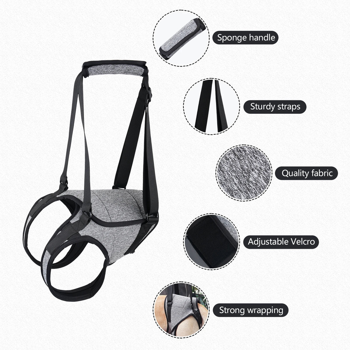 Dog Rear Leg Support Harness, Pet Lift Sling for Senior & Disabled Dogs, Adjustable Rehabilitation Aid