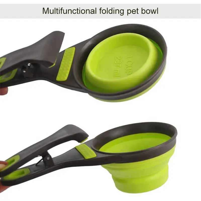 Collapsible Pet Food Scoop with Bag Clip Multi-Function Dog Feeder Bowl Folding Portable Travel Pet Bowl