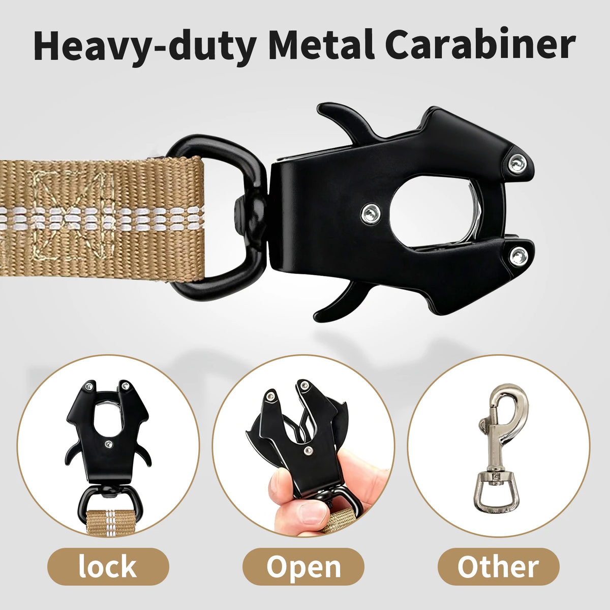Premium Nylon 2 in 1 Reflective Khaki Tactical Design Car Leash with Explosion Proof Frog Buckle for Medium Large Dogs