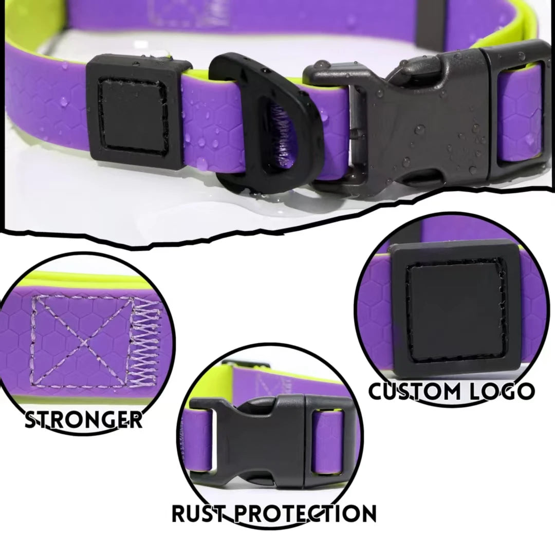 Waterproof PVC Dog Collar and Leash Set,Colorful Honeycomb Pattern Adjustable Collar with Matching Lead for All Breeds