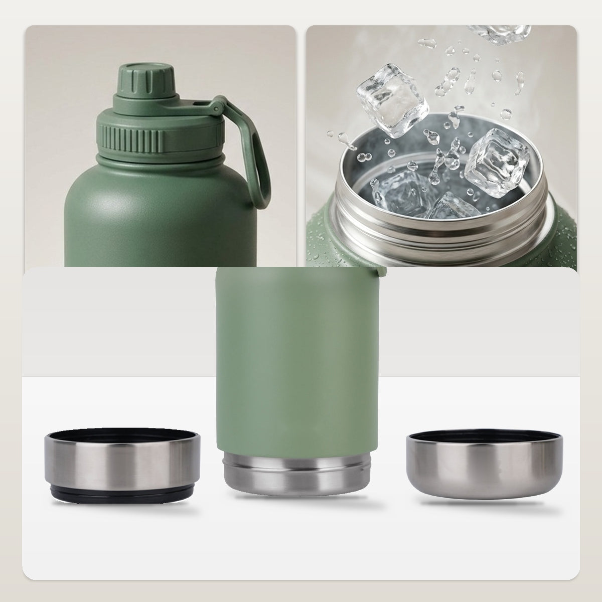 BD Warp™ 3-in-1 Pet Travel Thermal Bottle - Craftsmanship Macro Showcase of Leak-Proof Carry Cap, 304 Food-Grade Steel Rim, and Dual Serving Bowls