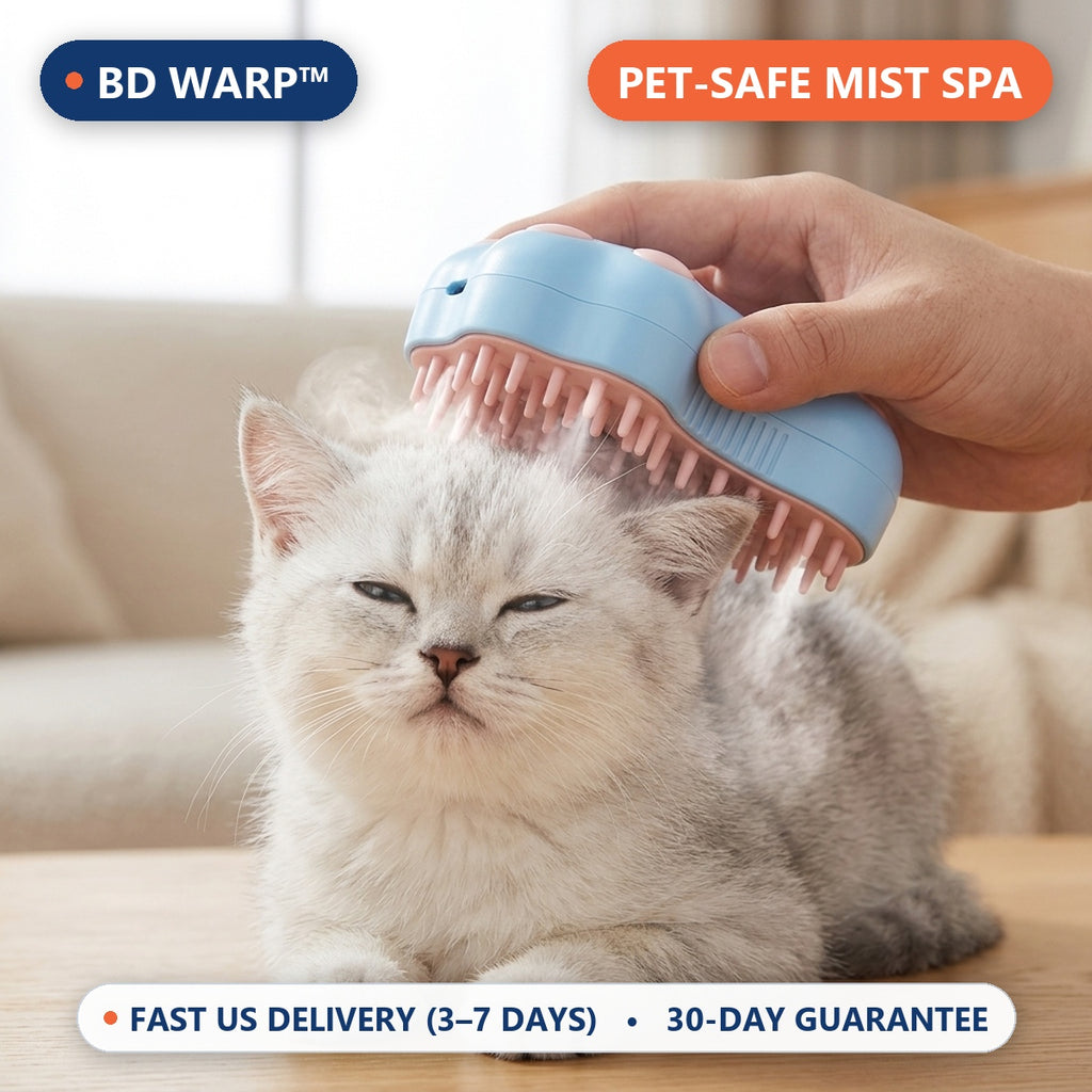 BD Warp™ 3-in-1 Rechargeable Pet Steam Grooming Brush Cute Paw Edition - Gentle Ultrasonic Steam Pet SPA with Kitten