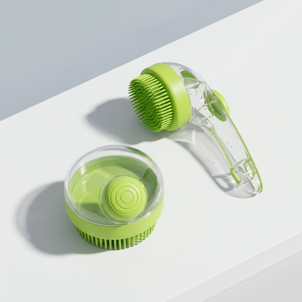 BD Warp™ 2-in-1 Silicone Bath & Massage Brush Set - Minimalist Flatlay Knolling View