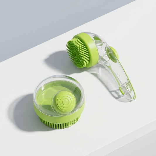 BD Warp™ 2-in-1 Silicone Bath & Massage Brush Set - Minimalist Flatlay Knolling View