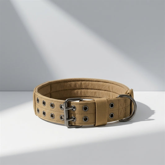Wide Tactical Heavy-Duty Dog Collar - Military K9 Nylon Collar with Metal Buckle in Coyote Tan