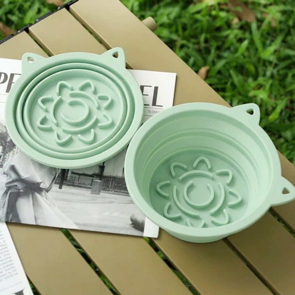 3-in-1 Foldable Slow Feeder Travel Dog Bowl - Mint Green