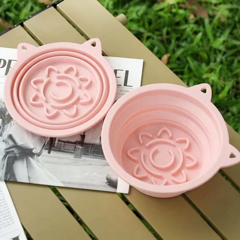 3-in-1 Foldable Slow Feeder Travel Dog Bowl - Soft Pink