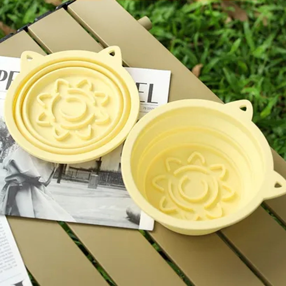 3-in-1 Foldable Slow Feeder Travel Dog Bowl - Sunny Yellow